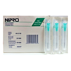 AGUJA HIPODERMICA DESCARTABLE 21G x 1½"