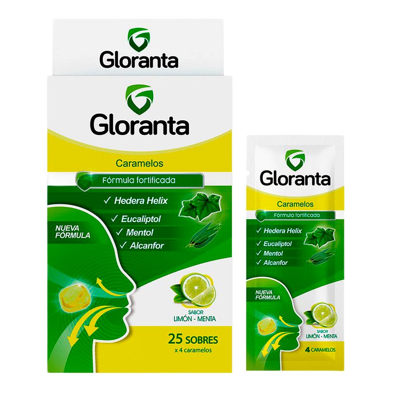 GLORANTA CARAMELOS - Sabor Limón y Menta - Sobre x4Und.